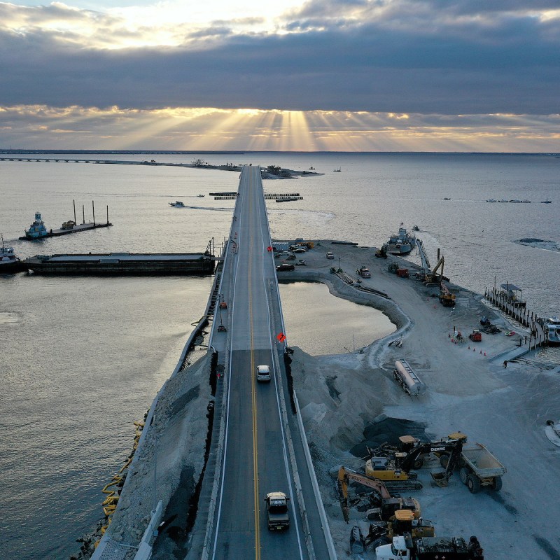 The temporarily repaired Sanibel Island causeway in late October 2022